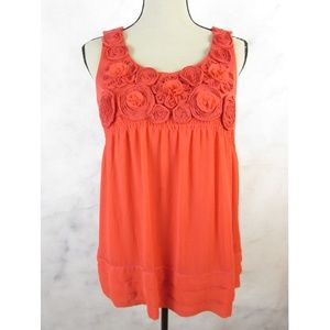 Eci Coral Floral Applique Sleeveless Tunic Blouse